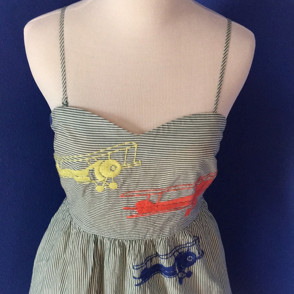 Moulinette Soeurs airplane pinstripe dress cotton summer sundress ✈️ - Picture 13 of 17